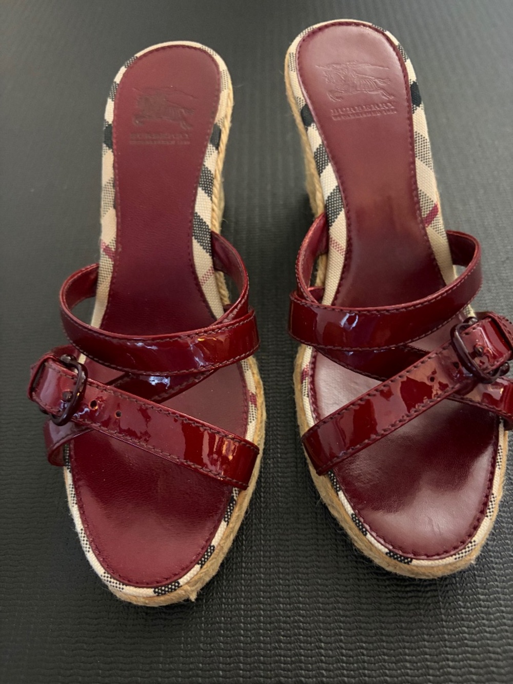 Burberry Burgundy Espadrille Sandals Sz 38